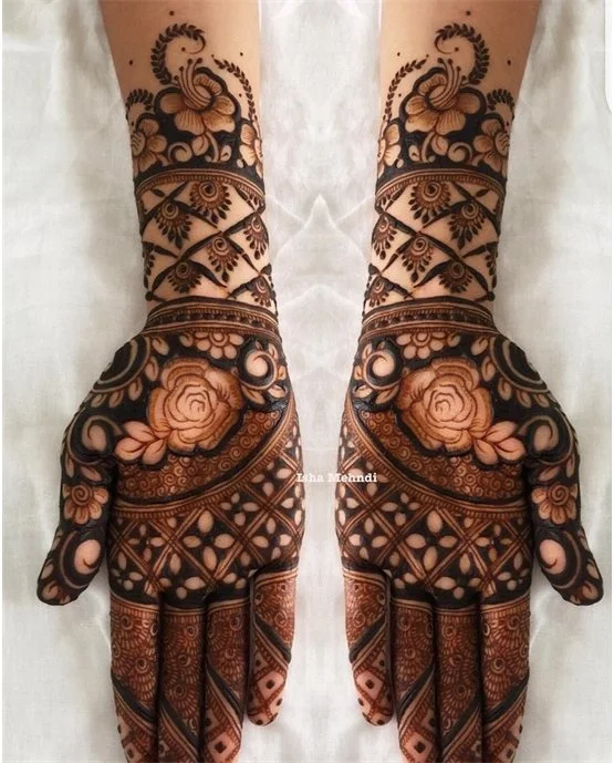 Dainty Silhouette And Hook Covering Simple Full Hand Mehndi Design